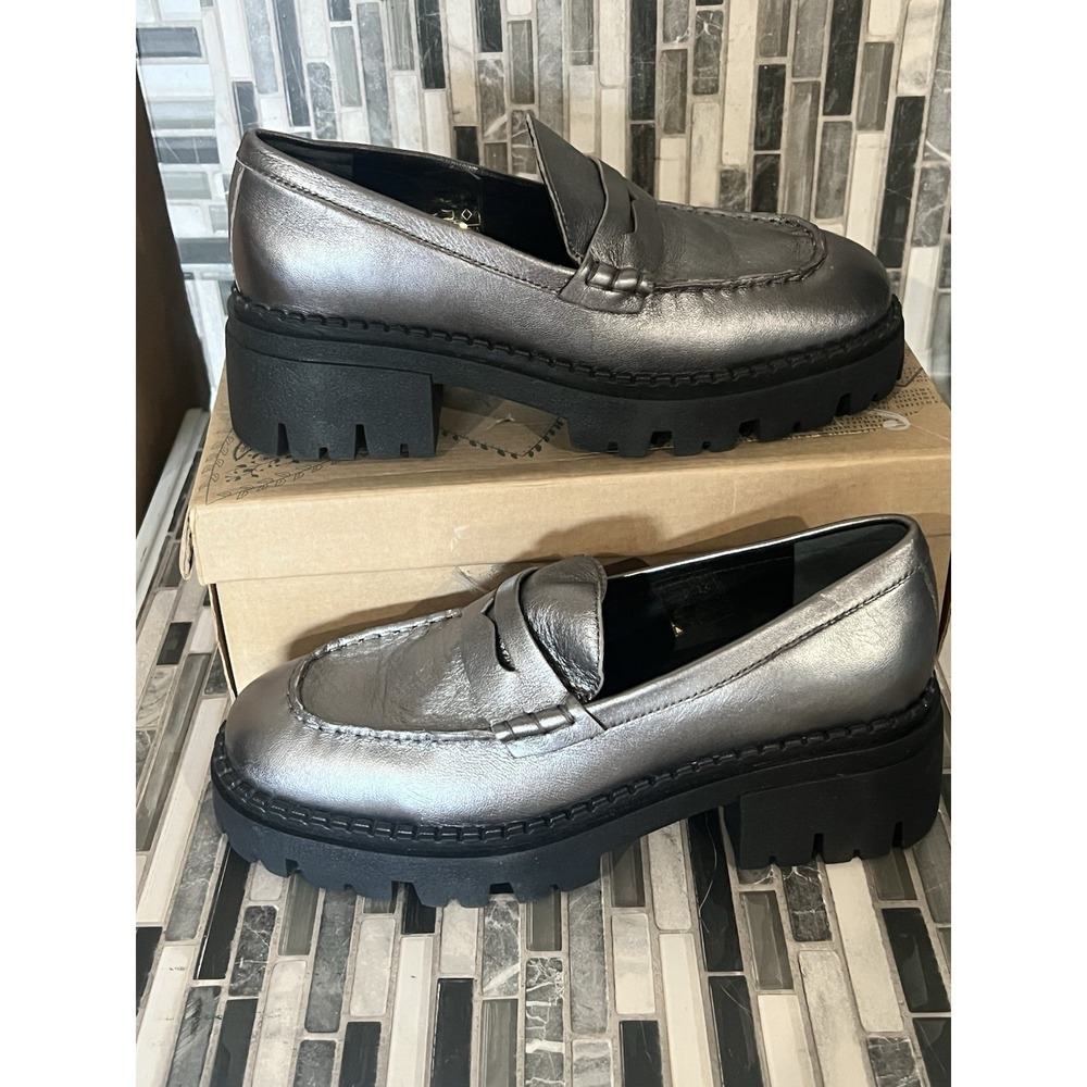 Free People Lyra Lug Sole Loafer Pewter‎ Silver Size 37.5 7.5